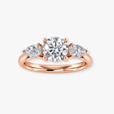 "Ivy" 1 carat Three Stone Round Brilliant Cut with Pear Cut Diamond Trilogy Engagement Ring 3SRB11