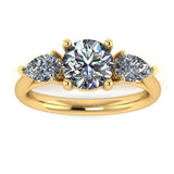 "Ivy" Three Stone Round Brilliant Cut with Pear Cut Diamond Trilogy Engagement Ring 3SRB11 - HEERA DIAMONDS