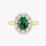 "Jass" Oval Cut Halo 2.5 Carat Green Lab Grown Emerald Yellow Gold Engagement Ring