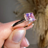 "Julie" Princess Cut Amethyst Under Halo Engagement Ring HEERA DIAMONDS