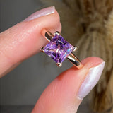 "Julie" Princess Cut Amethyst Under Halo Engagement Ring HEERA DIAMONDS