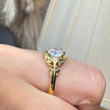 "July" Round Cut 1 Carat Solitaire 18k Yellow Gold Engagement Ring Life Style- Side View