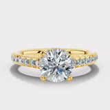 "June" 1 Carat Round Brilliant Cut Diamond Hidden Under Halo Micro Set Diamond Band Engagement Ring UHRB03
