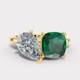 "Juni" Toi Et Moi 1.2 Carat Pear Cut Diamond Paired with 2 Carat Cushion Cut Gem Ring