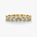 Lab Diamond Scallop Set Half Eternity Band Wedding Ring SRB