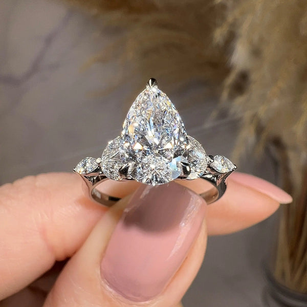 "Layla" Pear Centre Diamond with Marquise Cut Diamond Petals Engagement Ring - HEERA DIAMONDS
