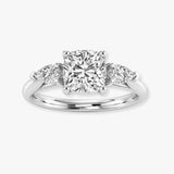 "Liliana" 1 Carat Three Stone Cushion Cut and Pear Cut Diamond Trilogy Engagement Ring 3SCC02