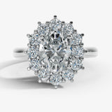 "Lina" Oval Cut 1 carat halo Platinum Engagement Ring Render- front view