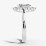 "Lina" Oval Cut 1 carat halo Platinum Engagement Ring Render- side view