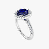 "Liorza" Blue Sapphire 0.74 Carat Oval Cut Natural Diamond Shoulder Engagement Ring HM1272