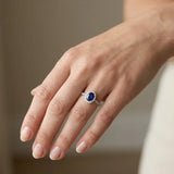 "Liorza" Blue Sapphire 0.74 Carat Oval Cut Natural Diamond Shoulder Engagement Ring HM1272