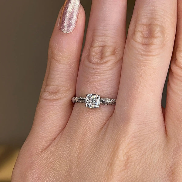 "Loana" Cushion Cut Diamond Double Row Diamond Pave Engagement Ring DSCC01 - HEERA DIAMONDS