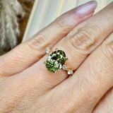 "Lousiana" Oval Cut 2 Carat Fancy Vivid Green Diamond Shoulder 18k Yellow Gold Engagement Ring HEERA DIAMONDS