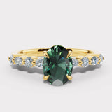 "Lousiana" Oval Cut 2 Carat Lab Grown Fancy Vivid Green Diamond Shoulder 18k Yellow Gold Engagement Ring DSOC05