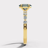 "Lousiana" Oval Cut 2 Carat Lab Grown Fancy Vivid Green Diamond Shoulder 18k Yellow Gold Engagement Ring DSOC05