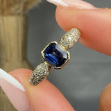 "Lumessia" 0.80 Carat Emerald Cut Blue Sapphire Natural Diamond Shoulder Engagement Ring MSR469