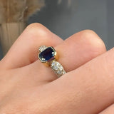 "Lumessia" 0.80 Carat Emerald Cut Blue Sapphire Natural Diamond Shoulder Engagement Ring MSR469
