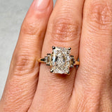 "Lunar" Radiant Cut 3 carat Diamond Shoulder 18kt Yellow Gold Engagement Ring Life style- Top view