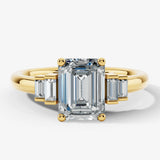 "Lunar" Radiant Cut 3 carat Diamond Shoulder 18kt Yellow Gold Engagement Ring Render- Front view