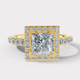 "Maddison" Princess Cut 2 Carat Halo Diamond Shoulder Engagement Ring HEERA DIAMONDS