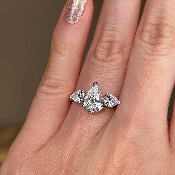 "Madeline" Three Stone Pear Cut Diamond Trilogy Engagement Ring 3SPS02 - HEERA DIAMONDS