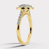 "Madonna" 2.0 Carat Halo Cushion Cut Diamond Shoulder 18k Yellow Gold Engagement Ring