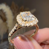 "Madonna" 2.0 Carat Halo Cushion Cut Diamond Shoulder 18k Yellow Gold Engagement Ring - HEERA DIAMONDS
