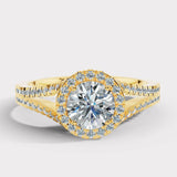 "Mavi" Halo 1.25 Carat Round Brilliant Cut 18k Yellow Gold Engagement Ring HEERA DIAMONDS
