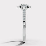 "Mia" 1 Carat Halo Cushion Cut Diamond Shoulder Engagement Ring HACC02