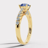 "Midnight" Round Cut 2 Carat Electric Blue Lab Grown Diamond Shoulder 18kt Yellow Gold Engagement Ring DSRB04