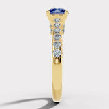 "Midnight" Round Cut 2 Carat Electric Blue Lab Grown Diamond Shoulder 18kt Yellow Gold Engagement Ring DSRB04
