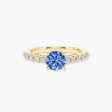 "Midnight" Round Cut 2 Carat Electric Blue Lab Grown Diamond Shoulder 18kt Yellow Gold Engagement Ring DSRB04