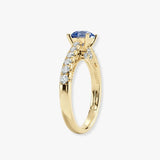 "Midnight" Round Cut 2 Carat Electric Blue Lab Grown Diamond Shoulder 18kt Yellow Gold Engagement Ring DSRB04