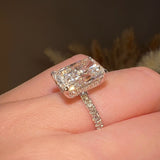 "Mimi" Hidden Under Halo 5 Carat Elongated Cushion Cut Diamond Shoulder Engagement Ring - HEERA DIAMONDS