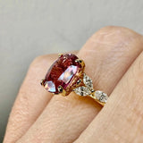 "Moondust" Oval Cut 1.5 Carat Diamond Shoulder Fancy Vivid Pink Yellow Gold Engagement Ring Life style- side view