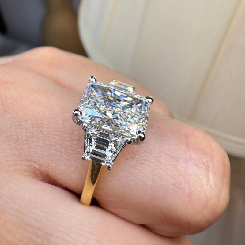 "Muse" Radiant Cut 3 Carat Trilogy 18K Yellow Gold Engagement Ring HEERA DIAMONDS
