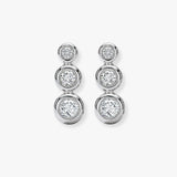 NATURAL DIAMOND THREE-STONE RUB OVER SETTING DROP EARRINGS IN 18K WHITE GOLD