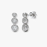 NATURAL DIAMOND THREE-STONE RUB OVER SETTING DROP EARRINGS IN 18K WHITE GOLD