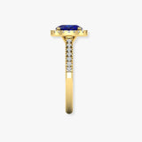 "Norix" Blue Sapphire 0.44 Carat Oval Cut Halo Natural Diamond Shoulder Engagement Ring HR1271