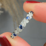"Norluxe" Blue Sapphire 0.18 Carat Natural Diamond Half Eternity Ring HR83