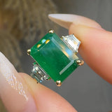 "Norvaya" Emerald Green 4 Carat Emerald Cut Trilogy Natural Diamond Engagement Ring HR1870 HEERA DIAMONDS