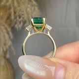 "Norvaya" Emerald Green 4 Carat Emerald Cut Trilogy Natural Diamond Engagement Ring HR1870 HEERA DIAMONDS