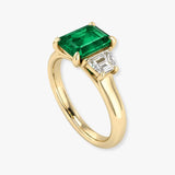 "Norvaya" Emerald Green 4 Carat Emerald Cut Trilogy Natural Diamond Engagement Ring HR1870