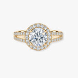 "Nova" 1 carat Halo Round Brilliant Cut Diamond Double Row Split Diamond Shoulder Engagement Ring HARB10