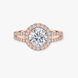 "Nova" 1 carat Halo Round Brilliant Cut Diamond Double Row Split Diamond Shoulder Engagement Ring HARB10