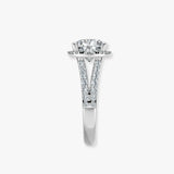 "Nova" 1 carat Halo Round Brilliant Cut Diamond Double Row Split Diamond Shoulder Engagement Ring HARB10
