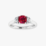 "Nyra" Ruby 1.41 Carat Cushion Cut Trilogy Natural Diamond Engagement Ring HM2049