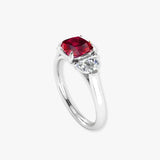 "Nyra" Ruby 1.41 Carat Cushion Cut Trilogy Natural Diamond Engagement Ring HM2049