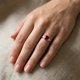 "Nyra" Ruby 1.41 Carat Cushion Cut Trilogy Natural Diamond Engagement Ring HM2049