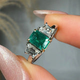 "Orlien" Green Emerald 0.65 Carat Emerald Cut Diamond Trilogy Engagement Ring HM2043 HEERA DIAMONDS